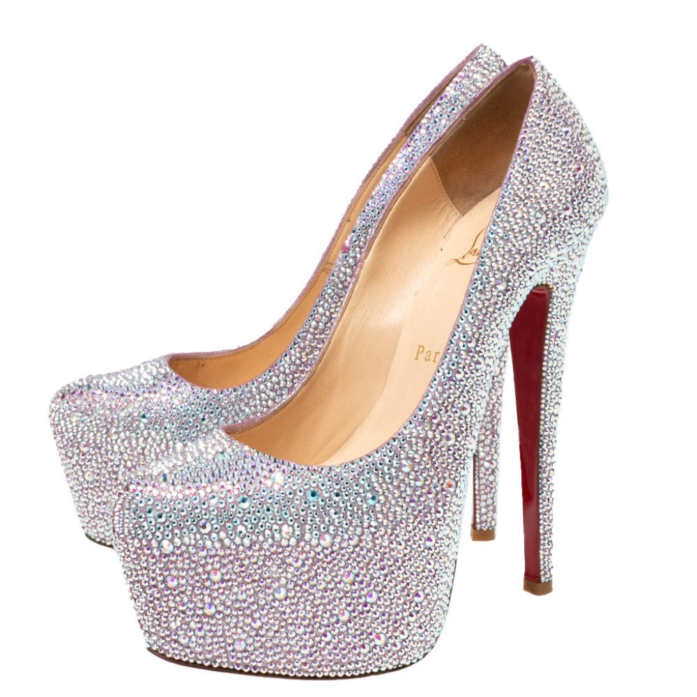 Christian Louboutin Crystal Suede Burma Daffodile Strass Pumps UK 40